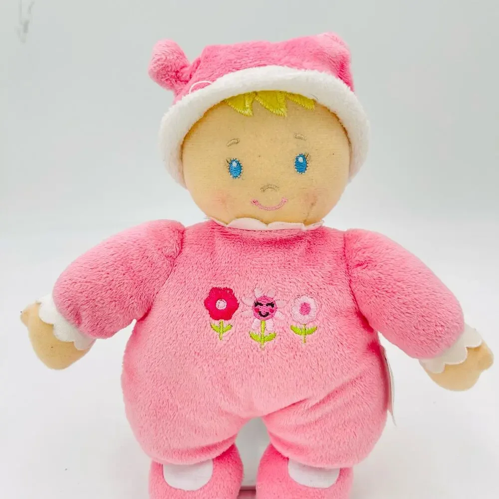 Carters Baby Soft Doll Plush Blonde Pink 3 Flowers Lovey 2010 Knotted Hat 60015